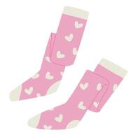 Pink romantic socks with a heart pattern. vector