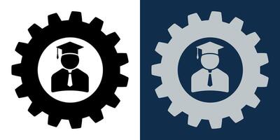 Education Gear Icon with Graduate Avatar. Academic Admin Settings Symbol. Student Management UI Element, Online Learning Platform Icon in Flat Style for Web, App, and Software Interfaces. vector