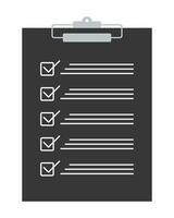 Dark clipboard with checklist icon. White tick marks in checkboxes on a black background. Minimalist task list design for business, office planning, or productivity visuals. vector