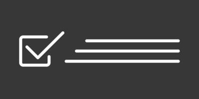 Minimalist checklist icon with a white checkmark on a dark background. Task completion, approval, validation, productivity, organization, workflow, and business efficiency symbol. Simple UI,UX concept vector