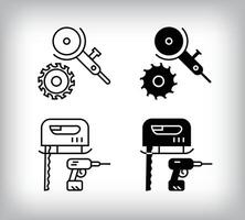 Saw cutting and cutter tool icon design. Simple linear and flat construction icon set. vector
