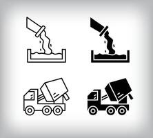 Concrete pouring and excavator icon design. Simple linear and flat construction icon set. vector