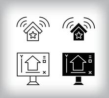House plan drawing and work from home icon design. Simple linear and flat construction icon set. vector