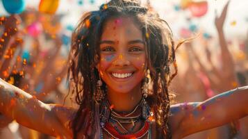 Happy Holi outdoor fun, Concept Indian color festival. photo