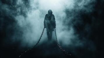 Mental Problem. Anxiety disorder concept., men with chains photo