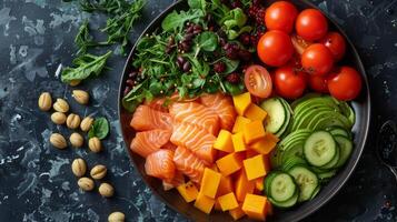 healty bowl with fresh dish, healthy nutrition, balanced diets, and nutrient-rich choices for wellness photo