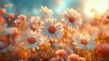 warm Autumn flowers as fall background or wallpaper. photo