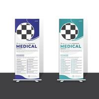Modern Medical Healthcare X Roll Up Banner Design Template with beautiful shapes and gradient color vector