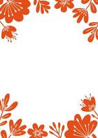 Elegant floral frame illustration. Decorative red flowers and leaves border. Perfect for invitation, card, background, poster. Stylish spring botanical design with copy space in the middle vector