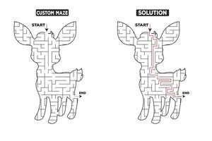 Deer-Shaped Maze Puzzle with Answer l Activity for KiKey Fun and Educationads vector