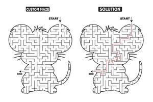 Cute Mouse Shaped Maze Puzzle Game with Solution vector