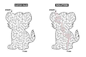 Funny Cat Shape Maze Puzzle with Solution for Kids vector