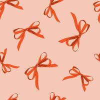 Seamless pattern with red bow knots on background. Coquettish tile for fabric, textile, wrapping paper, festive designs. Hand drawn cute print. vector