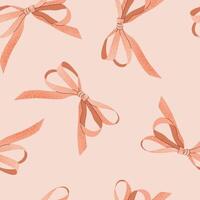 Seamless pattern with grainy peach bow knots on background. Coquettish tile for fabric, textile, wrapping paper, festive designs. Hand drawn cute print. vector
