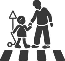 A man and child crossing the street with a crosswalk sign vector