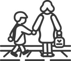 A woman and child walking on the street with a bag vector