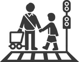 A man and child crossing the street with a shopping cart vector