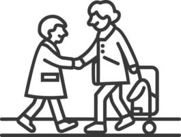 An outline of a woman and child walking with a suitcase vector