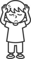 A boy is standing with his hands on his head vector