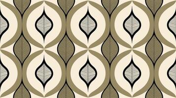 Retro Leaf Motif and Oval Geometric Seamless Pattern vector