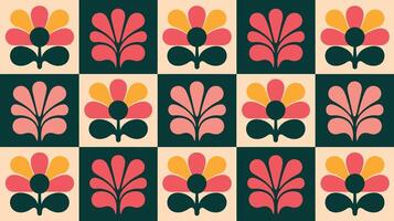 Retro Floral Checkered Pattern in Warm Tones vector