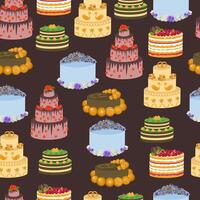 Seamless pattern with cakes on brown background vector