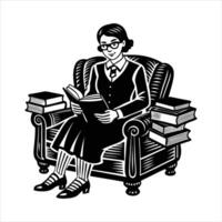 retro librarian seated in an armchair vector