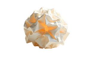Close-up 3d render of illuminated geometric fabric ball with inner light on transparent background png