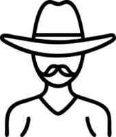 A man in a hat and mustache is shown in a line drawing vector