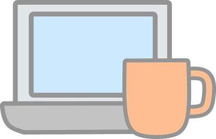 Laptop with Coffee Mug. Remote Work Icon. A flat icons related to remote work, online communication, productivity, and digital workspace. Perfect for apps, websites, infographics, and present. vector