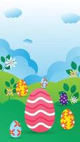 Happy Easter greeting card set. Cute spring background with eggs, flowers and spring. Colorful flat template for social media posts, online ads, flyers, invitations, posters, postcards vector