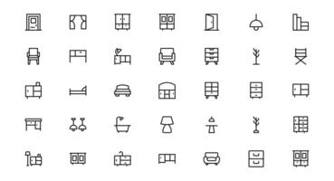 Furniture Icons Set for Modern Design Projects. This Collection Features Chairs, Tables, and Stylish Home Decor Elements. vector