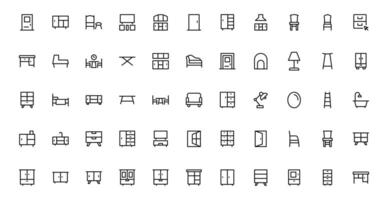 Complete Furniture Icon pack bundle for Modern Design Projects. This Collection Features Chairs, Tables, and Stylish Home Decor Elements. vector