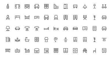 Complete Furniture Icons Set collection for Modern Design Projects. This Collection Features Chairs, Tables, and Stylish Home Decor Elements. vector