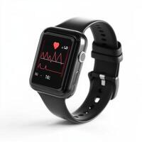 Black Smartwatch Displays Heart Rate Monitoring Data photo