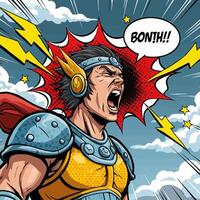 Man Screaming in Comic Book Style with Lightning vector