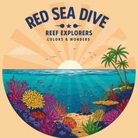 Underwater Scene with Coral Reef and Tropical Island View vector