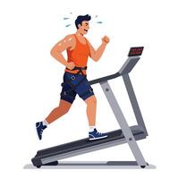 Man Running on Treadmill Sweaty Intense Workout vector