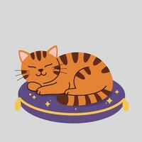 Resting Cat Lying Down on Cushion with Stars vector