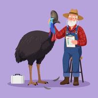 Examining Bird Farmer Checking Large Flightless Fowl Health vector