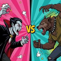 Vampire Versus Werewolf in a Pop Art Style Fight vector