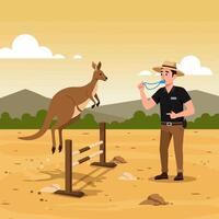 Kangaroo Jumping Over Hurdle with Trainer Supervising vector