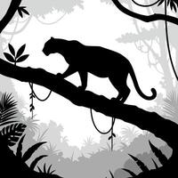 Black Panther Silhouette Walking Along a Branch in Jungle vector