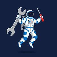 Astronaut Floating with Wrench and Screwdriver in Space vector