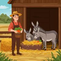 farmer with donkey flat design vector