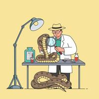 Examining Cobra with Magnifying Glass on Table vector