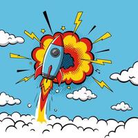 Rocket Launching in Comic Book Style with Clouds vector