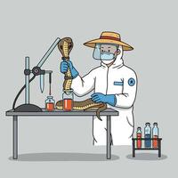 Scientist Extracting Venom From Snake in Laboratory vector