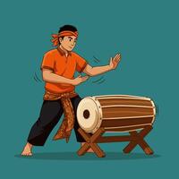 Man Playing Traditional Drum Illustration Style vector