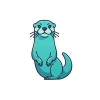 Standing Otter Illustration in Teal on White Background vector